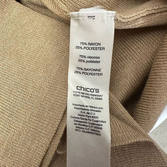 CHICO’s Ligh Brown Ribbed Knit Turtle Neck Sweater Women’s Size 2 / Large - Picture 6 of 8